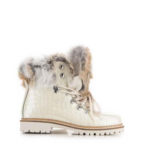 New Italia Shoes Women's Lapin Fur Ankle Boots