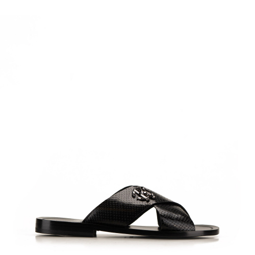 Roberto Cavalli Men's Black Slippers in Leather