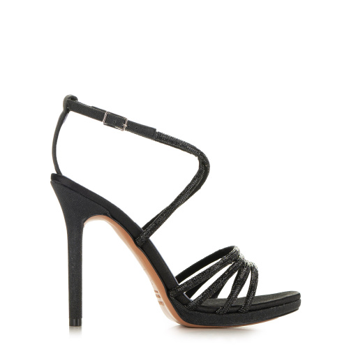 Albano Women's Black Heeled Sandals in Crystals