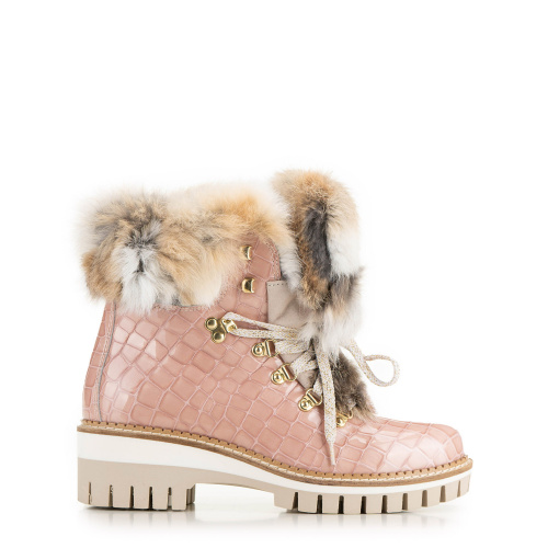 New Italia Shoes Women's Stamp Lapin Fur Ankle Boots