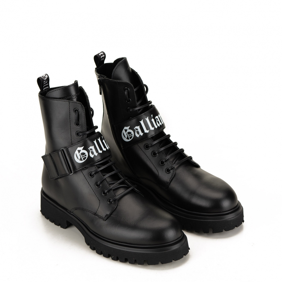John Galliano Men's Lace up Black Ankle Boots - look 2