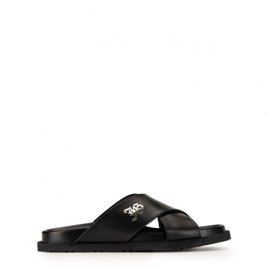 John Galliano Men's Black Slides in Leather - look 1