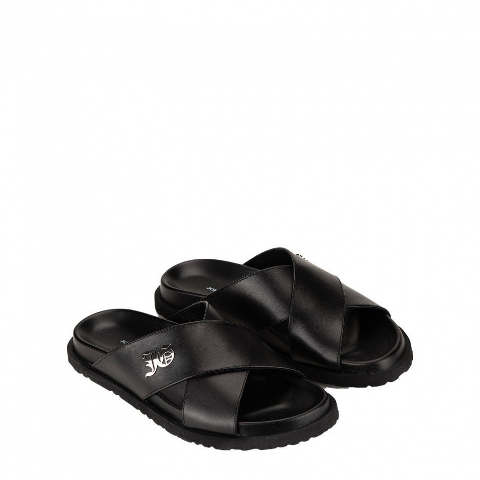 John Galliano Men's Black Slides in Leather - look 2