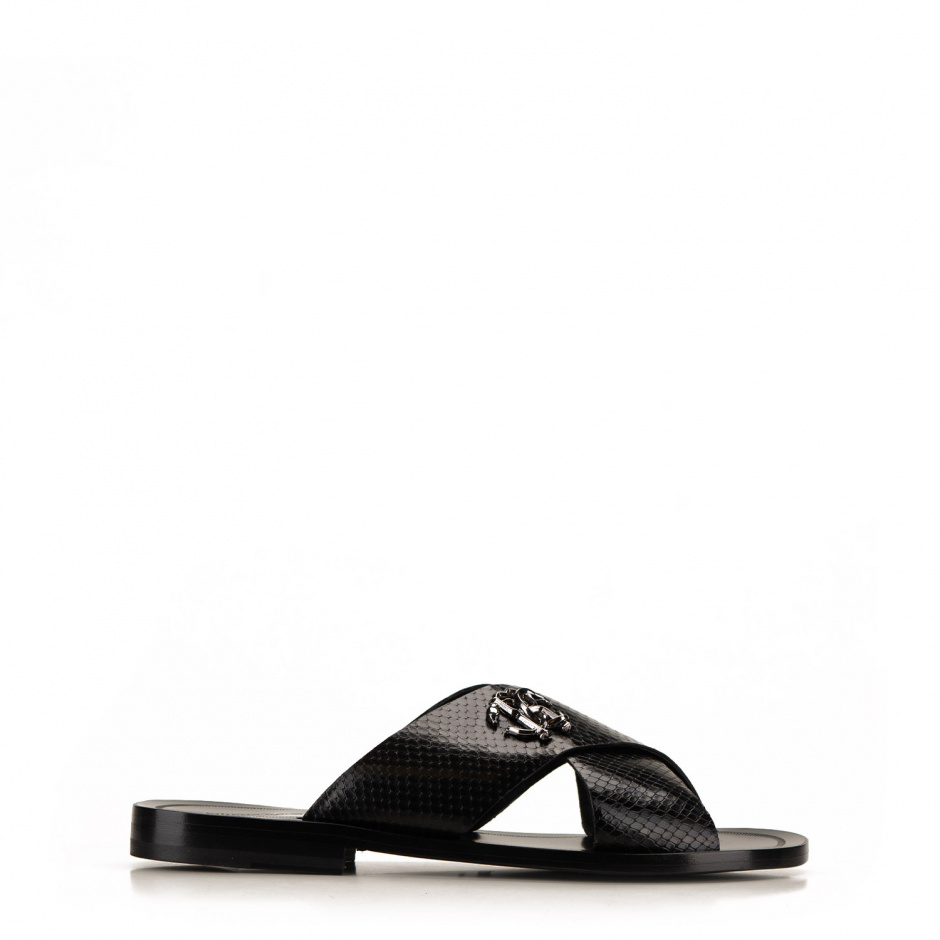 Roberto Cavalli Men's Black Slippers in Leather - look 1