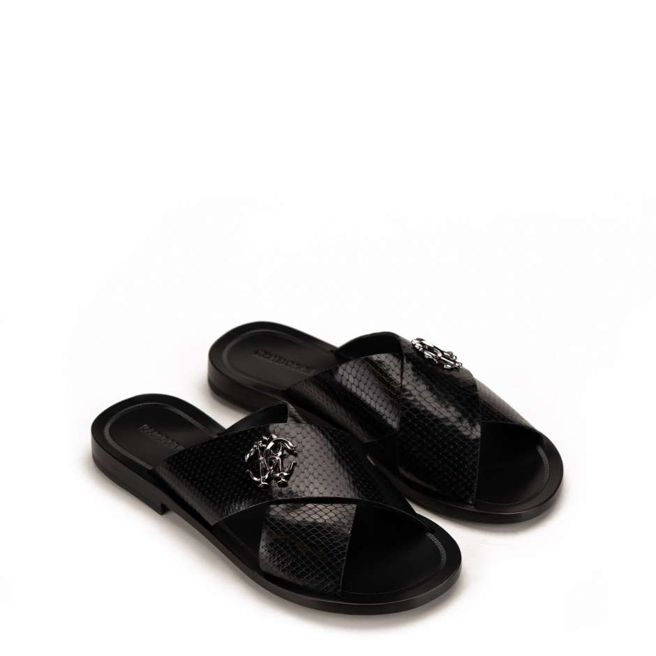 Roberto Cavalli Men's Black Slippers in Leather - look 2