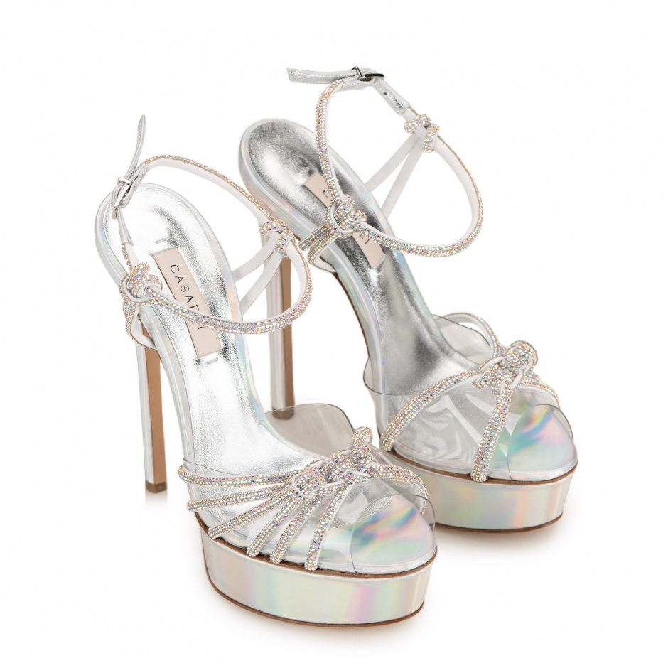 Casadei Women's High Heel Silver Sandals in Crystals - look 2