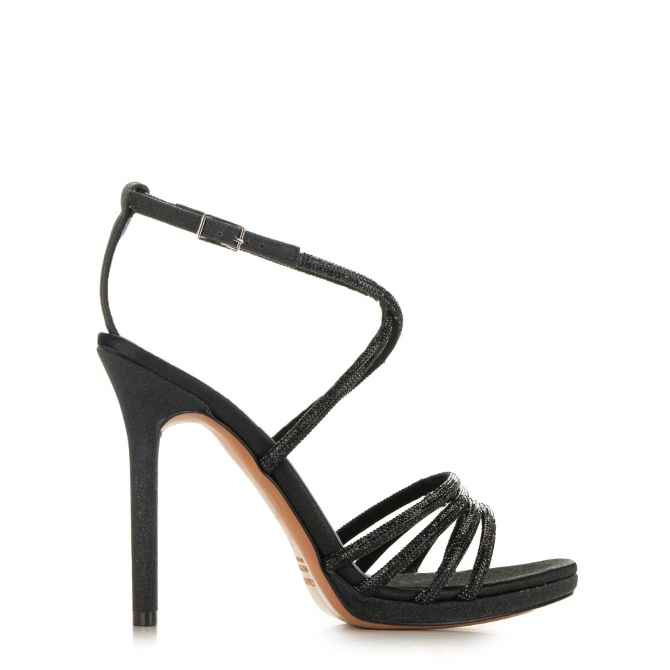 Albano Women's Black Heeled Sandals in Crystals - look 1