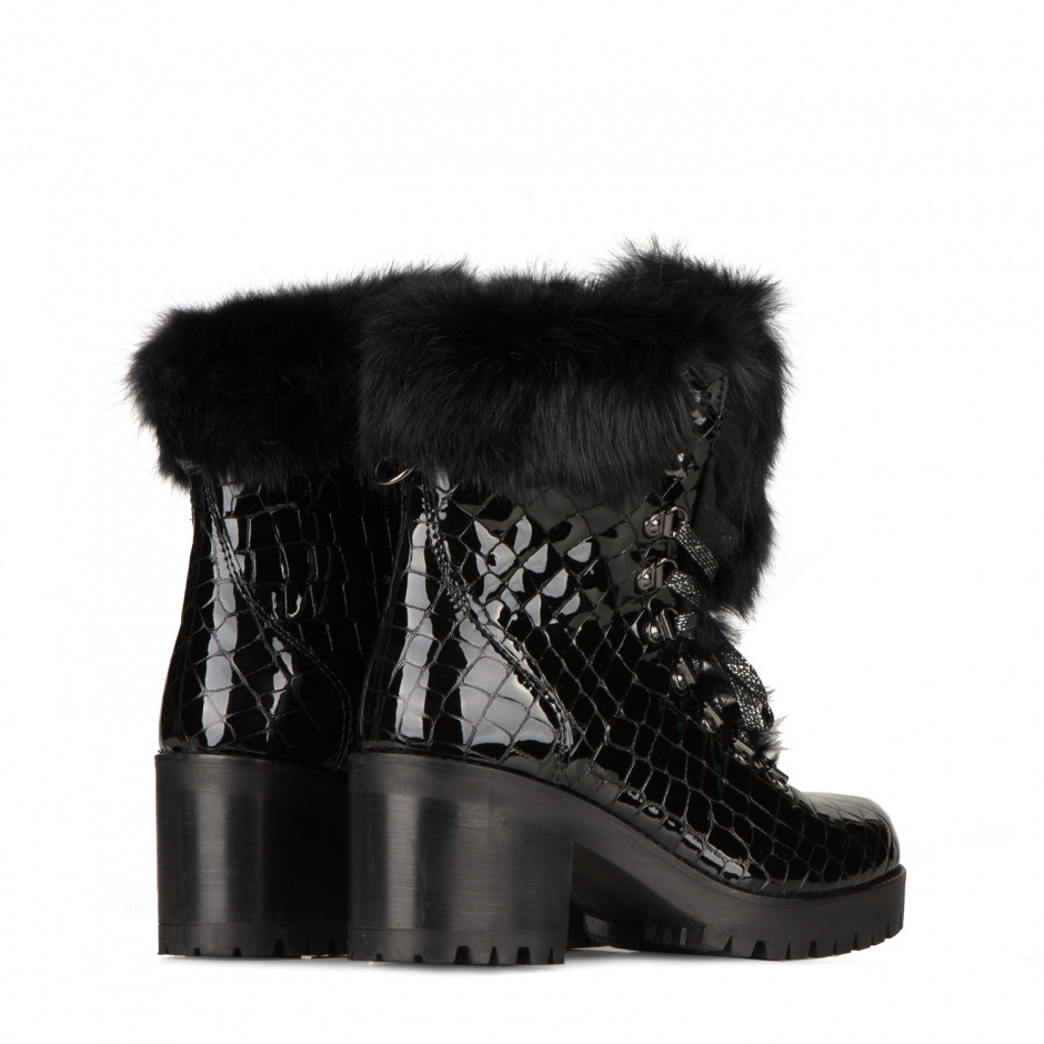 New Italia Shoes Women's Black Lapin Fur Ankle Boots - look 3