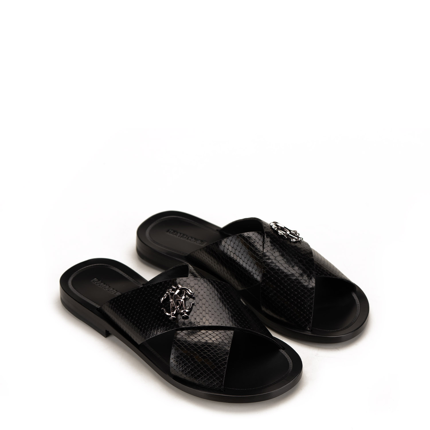 Men's Black Slippers in Leather Roberto Cavalli - Pepina